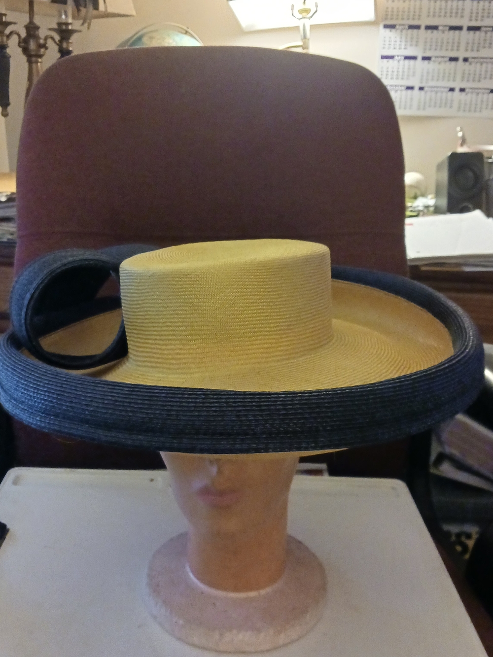 Wide Brim Two-Tone Straw Hat - Yellow and Black
